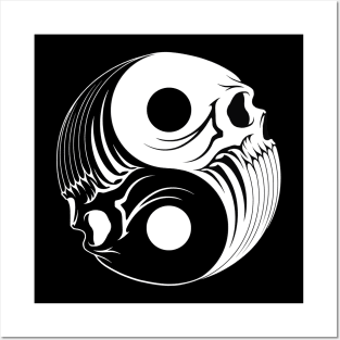 Black and White Yin Yang Skulls Posters and Art